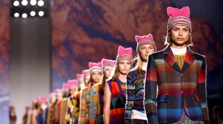 Missoni talks politics with pink cat-eared hats at Milan show