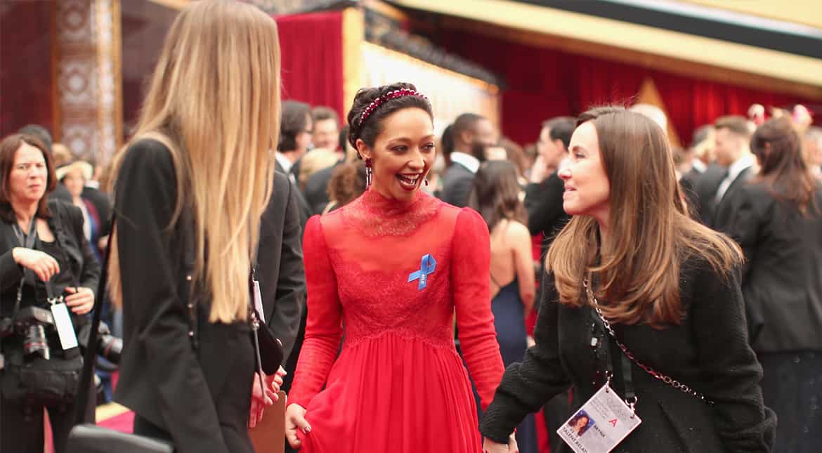 Ruth Negga, Best Actress nominee for the film 'Lovely', sparkled in Valentino lace.