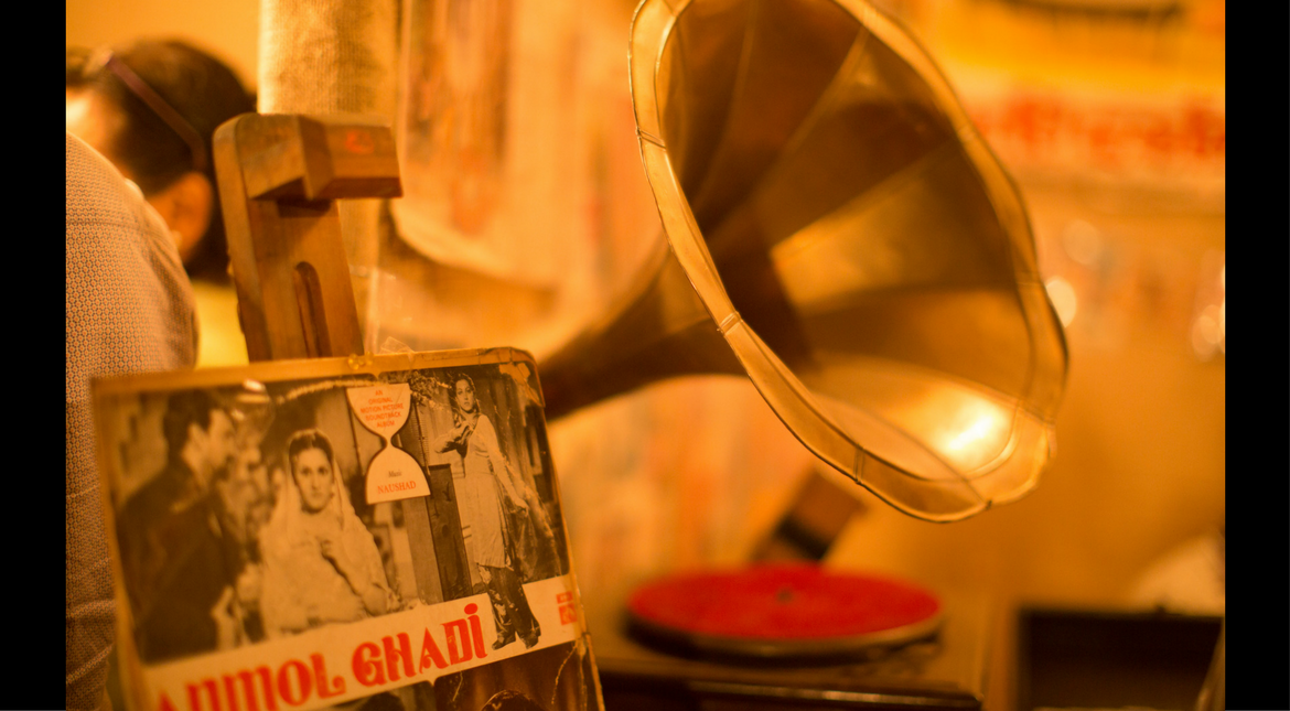 A gramophone, the quintessential musical instrument of yesteryear
