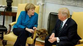 US President Trump demands NATO dues in first meeting with Germany's Merkel