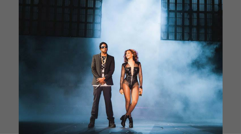 Jay-Z and Beyonce on stage in New Jersey