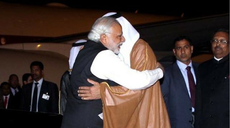 Abu Dhabi Prince Mohammed bin Zayed Al Nahyan and Indian Prime Minister Narendra Modi