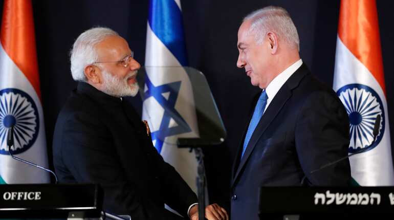 Modi and Netanyahu at a press conference in Jerusalem
