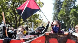 Pro-Trump supporters engage with anti-fascists at 'Rally Against Hate' protests in Berkeley