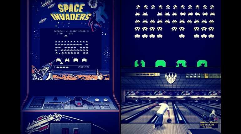 Arcade style games, Space invaders, and bowling incorporated into mobile gaming