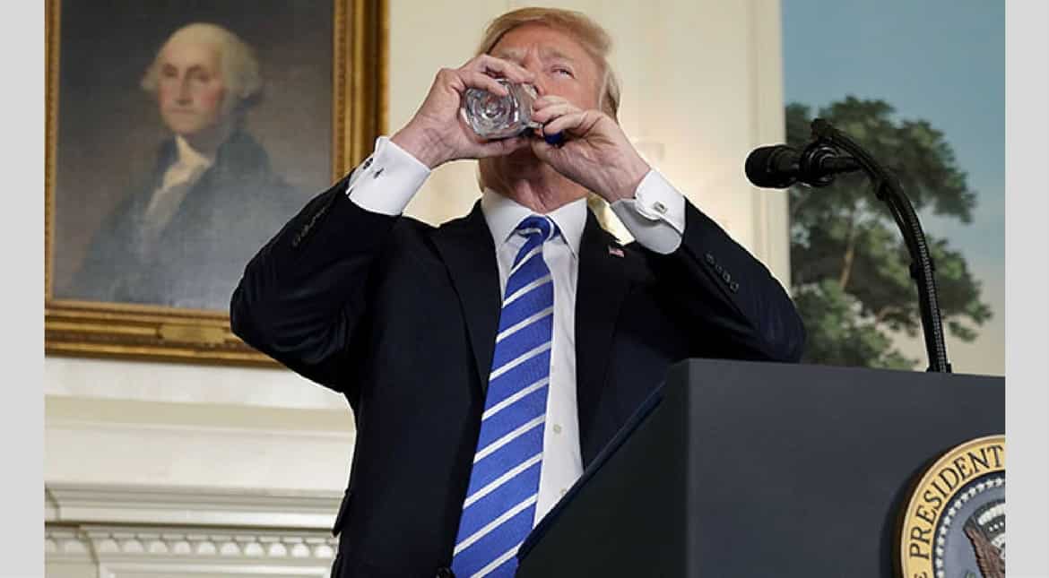 Trump stops abruptly to drink water while giving a speech, Internet goes berserk Trump stops abruptly to drink water while giving a speech, Internet goes berserk