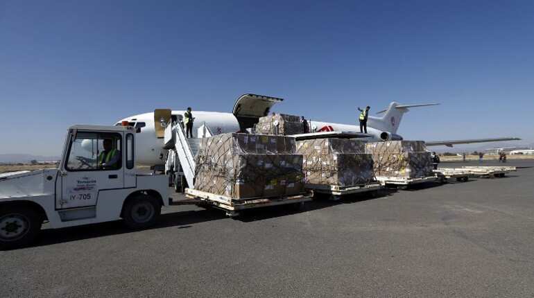 First aid flight lands in rebel-held Yemen capital after weeks First aid flight lands in rebel-held Yemen capital after weeks