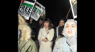 Celebrity model Bella Hadid in party gown marches with pro-Palestine supporters
