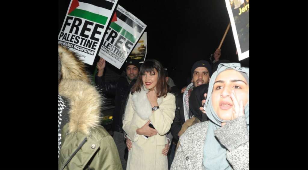 Celebrity model Bella Hadid in party gown marches with pro-Palestine supporters