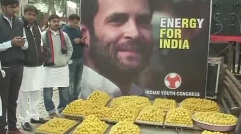 Celebrations at Congress headquarters ahead of Rahul Gandhi's take over as party president Celebrations at Congress headquarters ahead of Rahul Gandhi's take over as party president