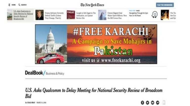 Leading US daily runs 'Free Karachi' campaign advertisements Leading US daily runs 'Free Karachi' campaign advertisements