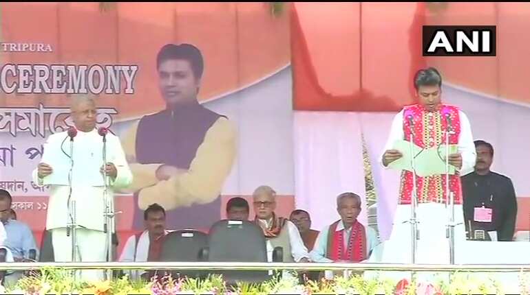 Agartala: Biplab Deb takes oath as Tripura chief minister Agartala: Biplab Deb takes oath as Tripura chief minister