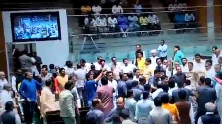 Chaos in Gujarat assembly as BJP, Congress lawmakers come to blows
