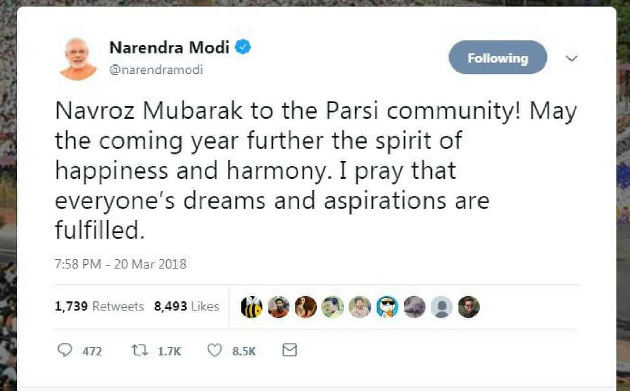 PM greets Parsi