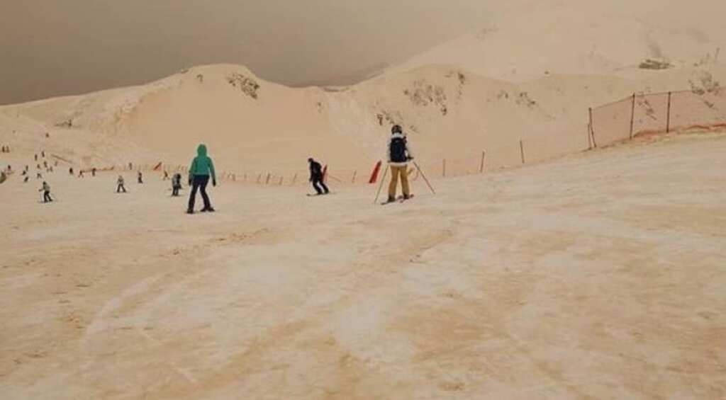 Snow turns orange as rare phenomenon hits East Europe
