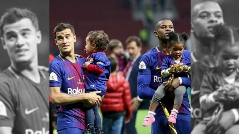 Philippe Coutinho and Nelson Semedo with their kids.