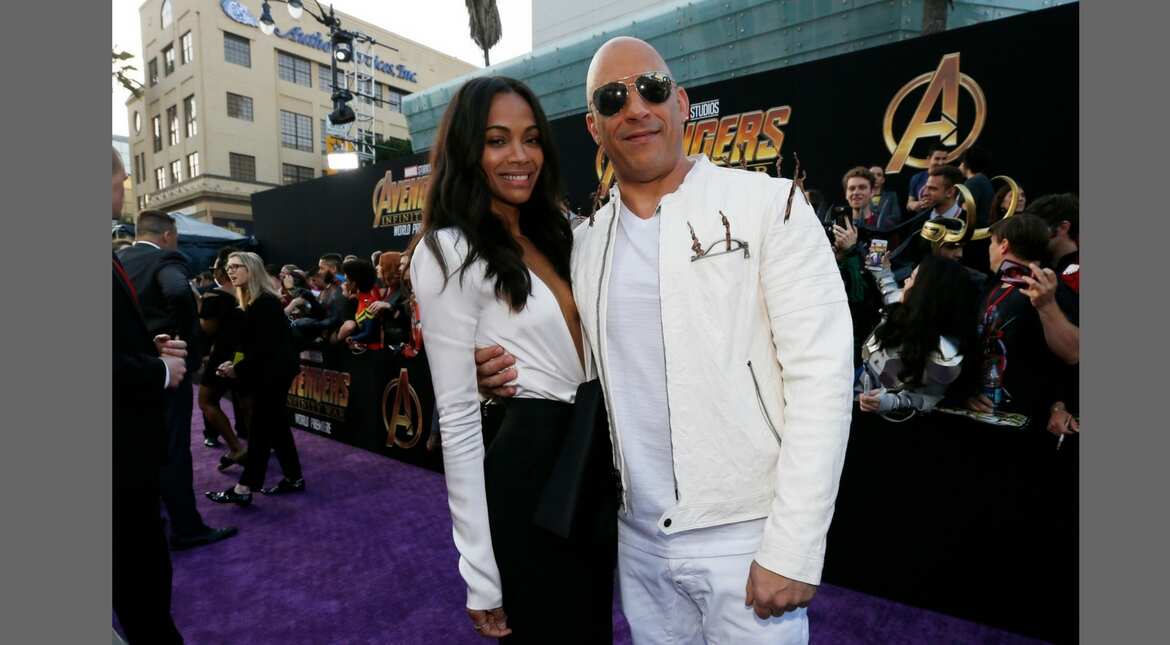 Vin Diesel with Zoe Saldana  at the world premiere of 'Avengers: Infinity War'