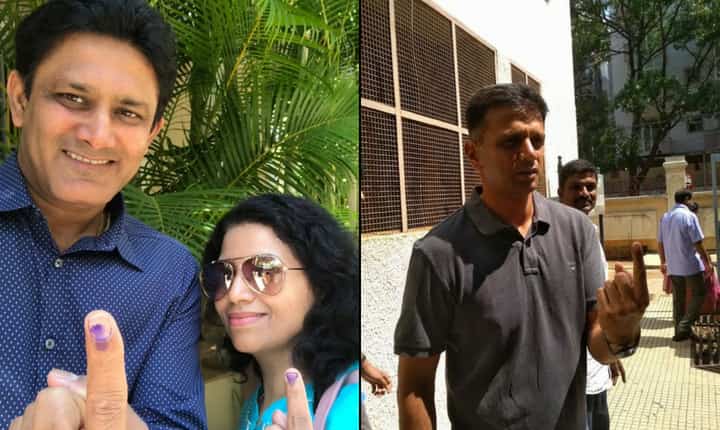 Anil Kumble, Rahul Dravid cast vote and urge Bengalureans to exercise voting rights Anil Kumble, Rahul Dravid cast vote and urge Bengalureans to exercise voting rights