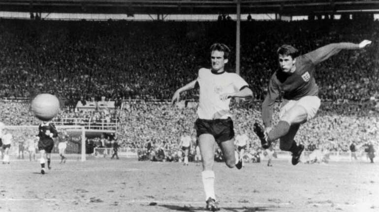 Geoff Hurst completes a hat trick