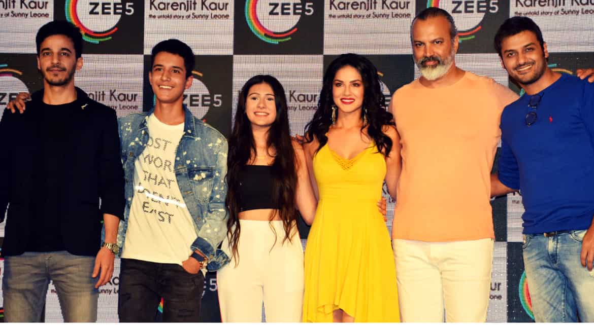 Tarun Katial CEO ZEE5 India and Sunny Leone along with the cast at the press conference of 'Karenjit Kaur- the untold story of Sunny Leone'