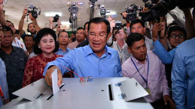 Cambodia ruling party claims 'huge victory' in vote decried as 'sham' Cambodia ruling party claims 'huge victory' in vote decried as 'sham'
