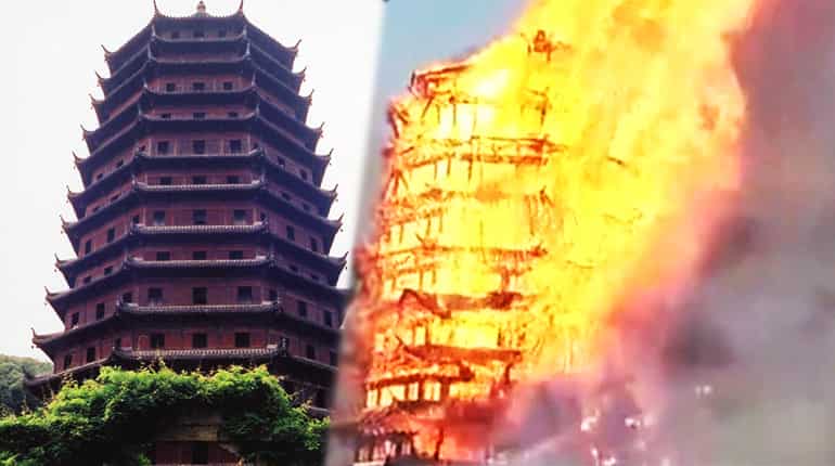 Watch: Temple under construction catches fire in China Watch: Temple under construction catches fire in China