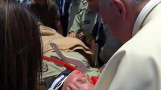 Watch: Pope stops popemobile to comfort fallen horseback policewoman