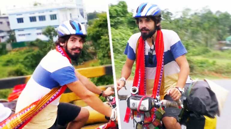 Spanish cyclist, on world tour, paddles his way into India