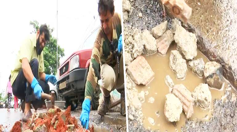 Disappointed by administration, Mumbai residents begin repair work of potholes Disappointed by administration, Mumbai residents begin repair work of potholes
