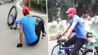 Watch: Lalu's son takes out cycle rally, falls; video goes viral
