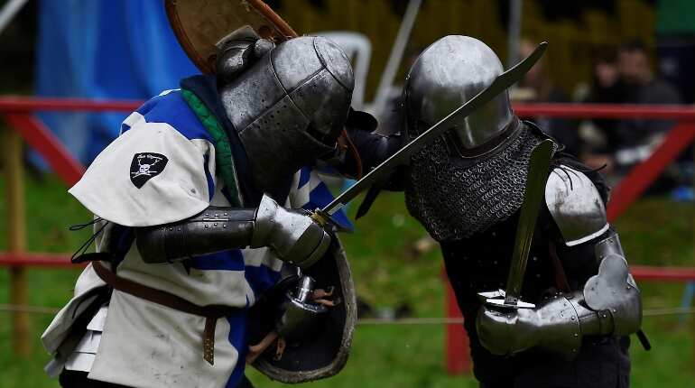 Knights duel with swords