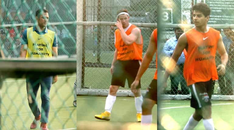 Nick Jonas plays football with Dhoni, Ishaan Khatter as Priyanka cheers on Nick Jonas plays football with Dhoni, Ishaan Khatter as Priyanka cheers on
