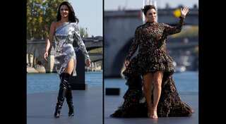 Hollywood stars, models walk for cosmetic giant on Seine river in France