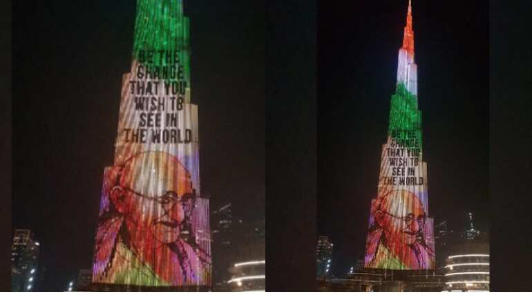 Burj Khalifa lit up with Bapu's image on Gandhi Jayanti