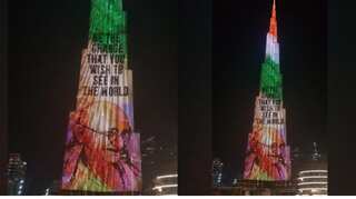 Burj Khalifa lit up with Bapu's image on Gandhi Jayanti