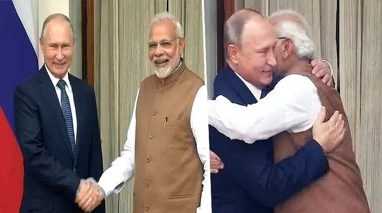 Russian President Vladimir Putin meets PM Narendra Modi at Hyderabad House in Delhi