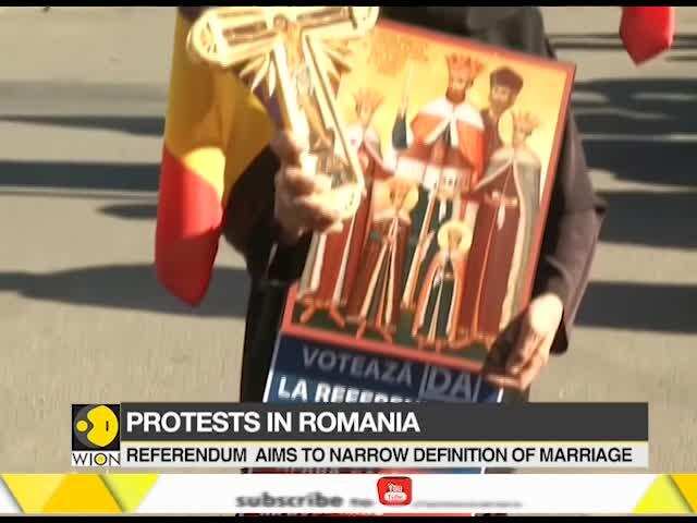 Priests protest in Romania in a rally voicing support for a referendum in Romanian marriage