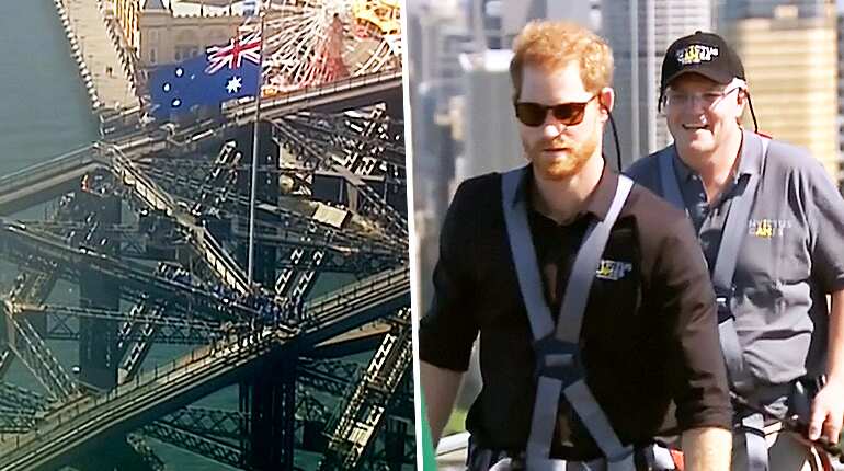 Watch: Prince Harry helps raise Invictus flag atop Sydney Harbour Bridge Watch: Prince Harry helps raise Invictus flag atop Sydney Harbour Bridge