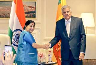 Sushma Swaraj, Rajnath Singh meet Sri Lankan PM Wickremesinghe