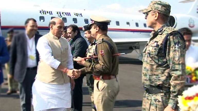 Home Minister Rajnath Singh arrives in J&K to review security