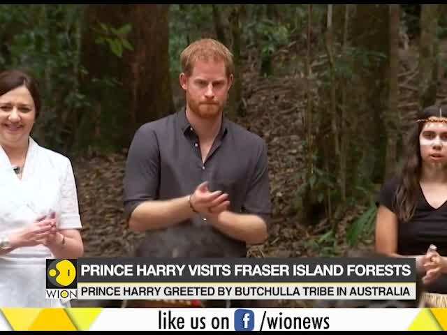Prince Harry greeted by local Butchulla tribe