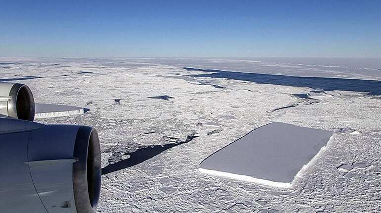 Iceberg floating in Antarctica is unusual perfect rectangle