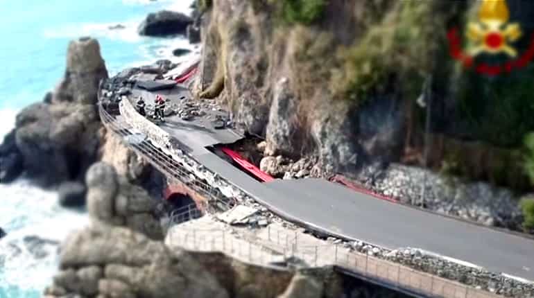 Watch: Storm damages coastline, roads in Italy