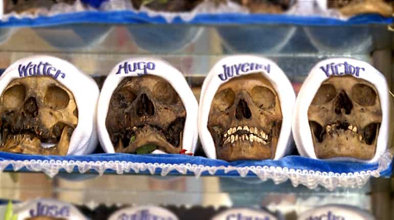 Bolivian sorceress keeps 73 skulls at home for ceremonies