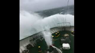 Waves crash onto ferry as 'Storm Diana' hits British coast