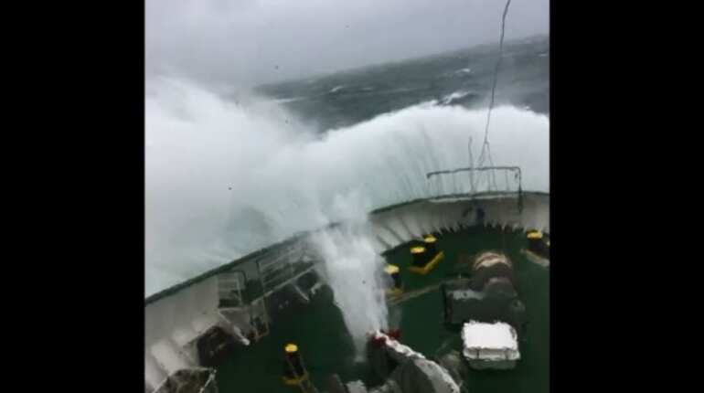 Waves crash onto ferry as 'Storm Diana' hits British coast
