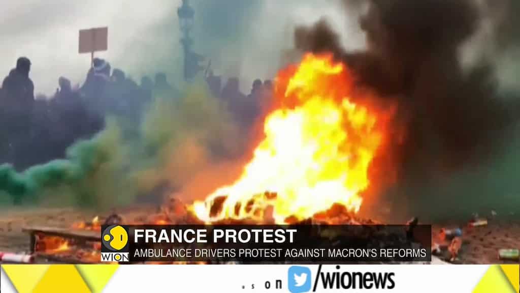 Ambulance drivers stage protest against president Macron's reforms