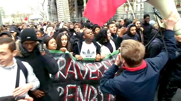 French high-school students take to Paris streets