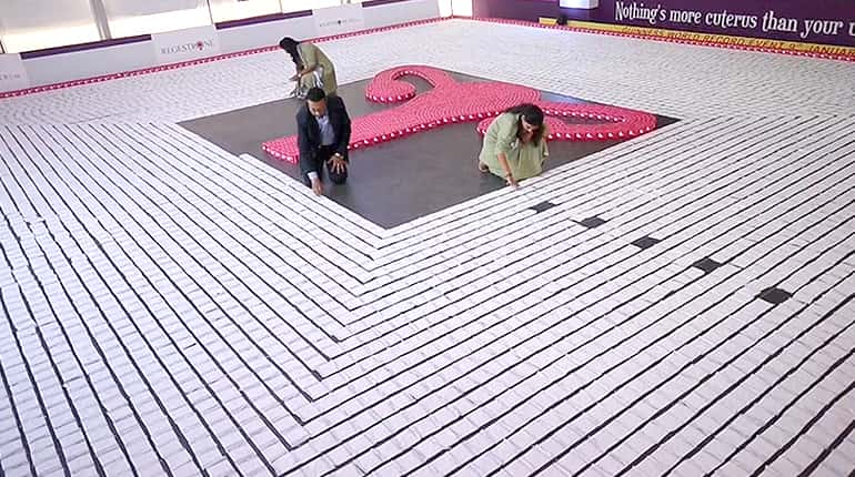 India's longest line of sanitary pads wins Guinness record