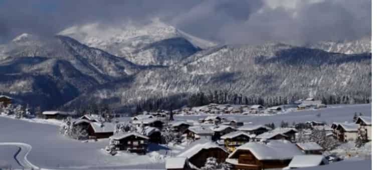Thick snow covered houses in Austria